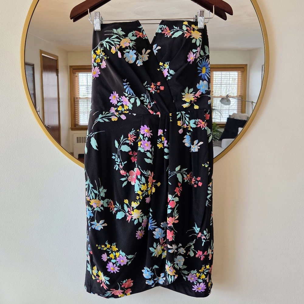 Yumi Kim Silk Date Night Strapless Black Mini Cocktail Dress Sz M Wedding Guest
